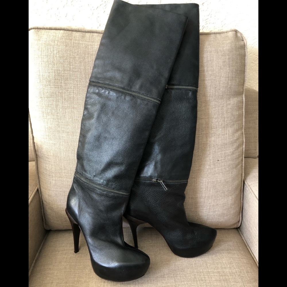BCBG MaxAzria Thigh High Black Leather Boots